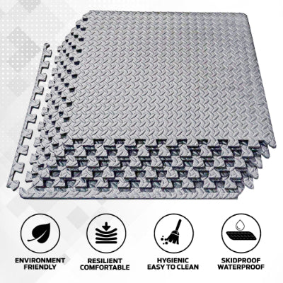 Soft Foam Interlocking Kids Floor Mat - Black & Grey, Extra Thick - 60x60x1.2cm