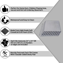 Soft Foam Interlocking Kids Floor Mat - Black & Grey, Extra Thick - 60x60x1.2cm