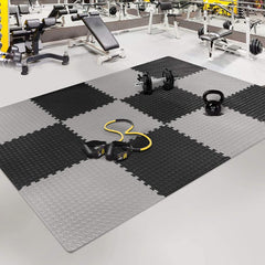 Soft Foam Interlocking Kids Floor Mat - Black & Grey, Extra Thick - 60x60x1.2cm