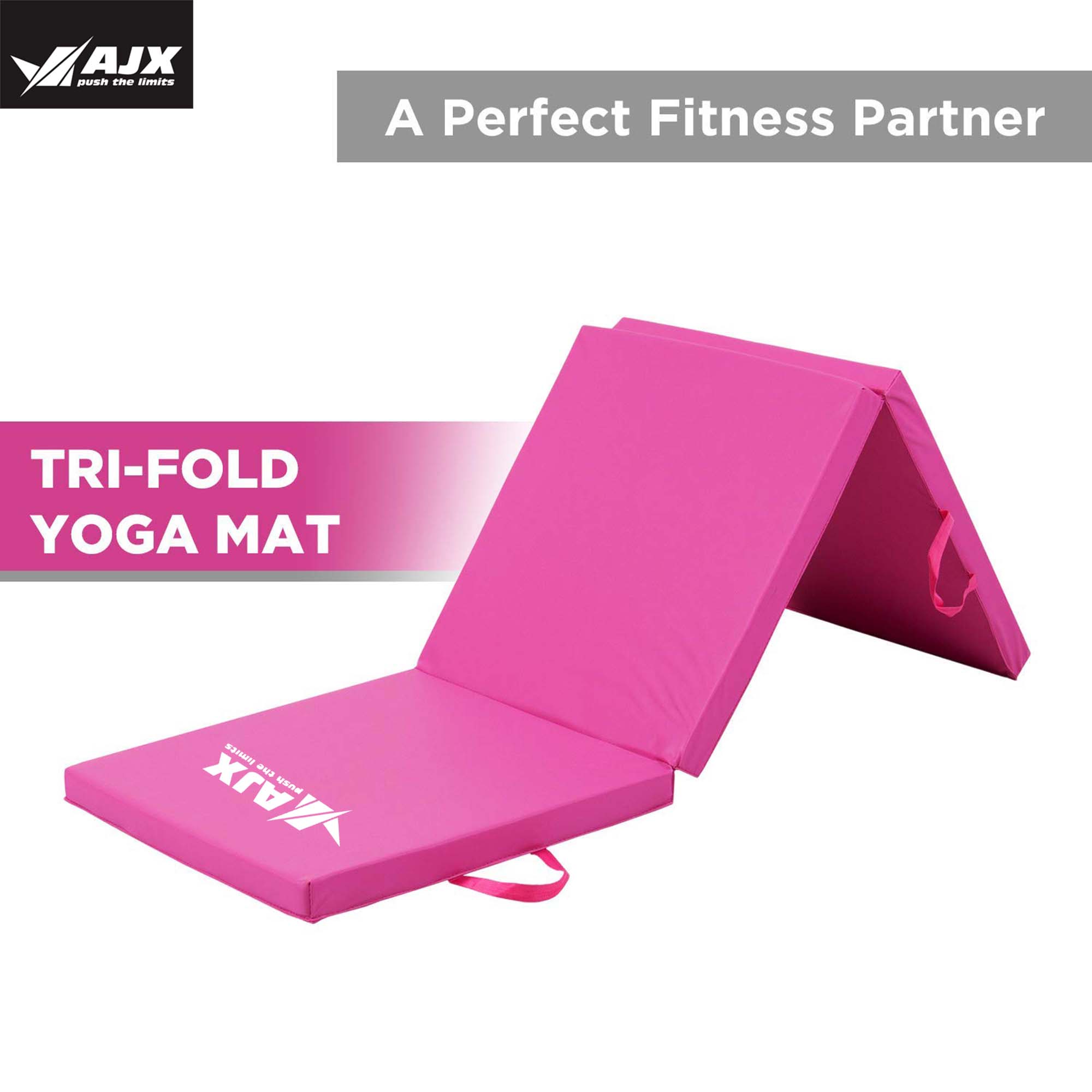 A pale pink yoga mat laid out on a beach, with waves gently crashing in the background, inviting relaxation.