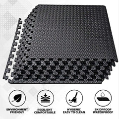 Soft Foam Interlocking Kids Floor Mat - Black & Grey, Extra Thick - 60x60x1.2cm