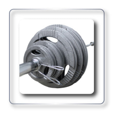 Olympic weight plates in various colors, arranged by weight, highlighting the organization of a fitness facility.
